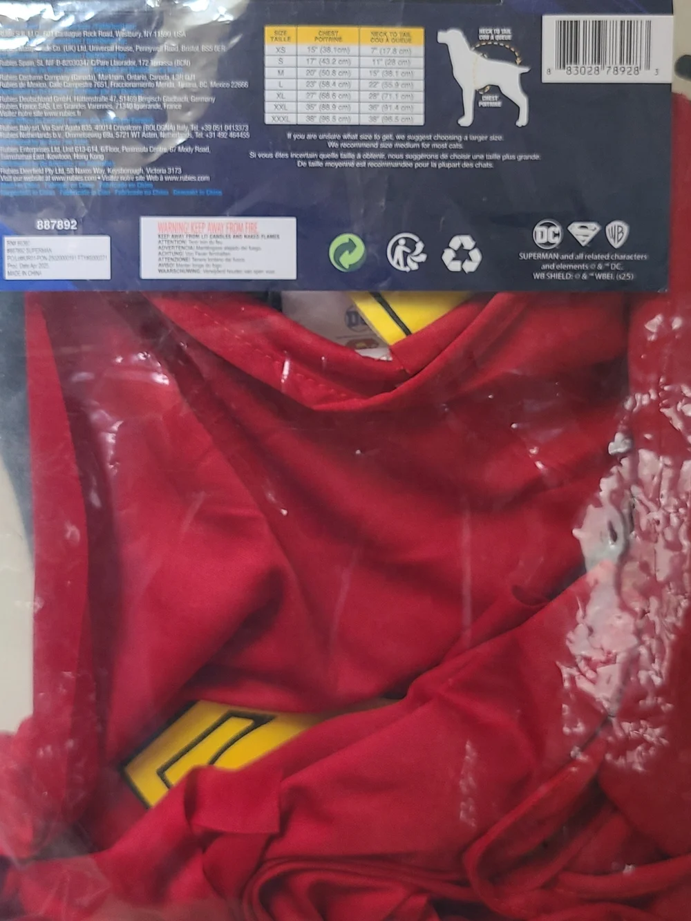 XL DC Superhero Dog Cape and Chest Piece in Red, Blue, Yellow